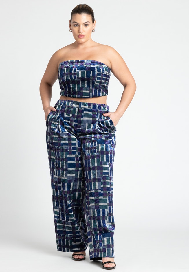 Printed Velvet Strapless Top image number 2