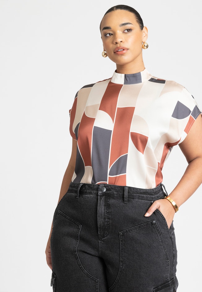 Satin Mock Neck Shell image number 1