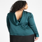 Strong Shoulder Draped Back Satin Blouse image number null