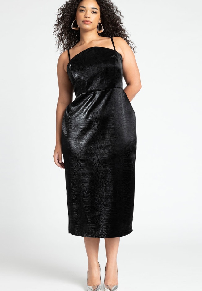 Faux Leather Midi Dress - Textured Fit, Black Onyx | ELOQUII Faux Leather Midi Dress - Textured Fit, Black Onyx | ELOQUII