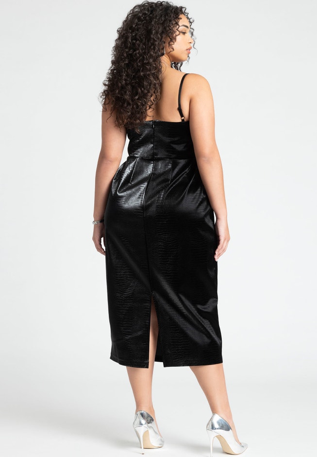 Textured Faux Leather Midi Dress image number 2