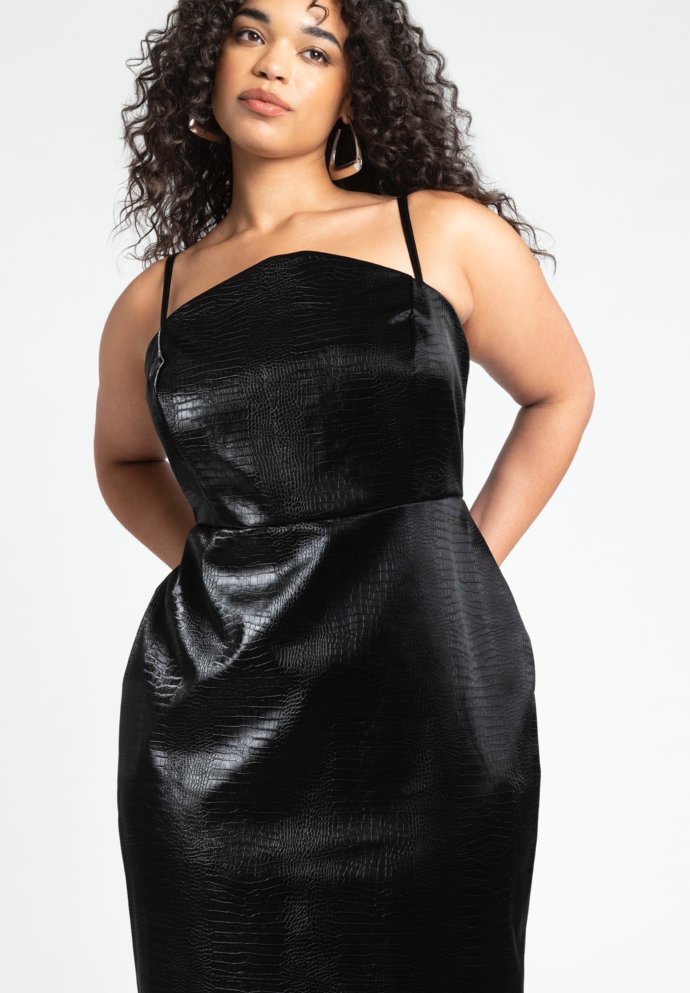 Textured Faux Leather Midi Dress image number 0