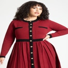 Sweater Pleated Skirt Dress With Gold Buttons image number null