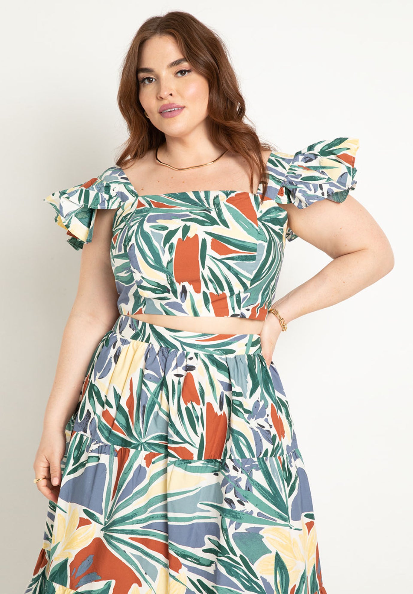 Ruffle Sleeve Printed Crop Top image number 2