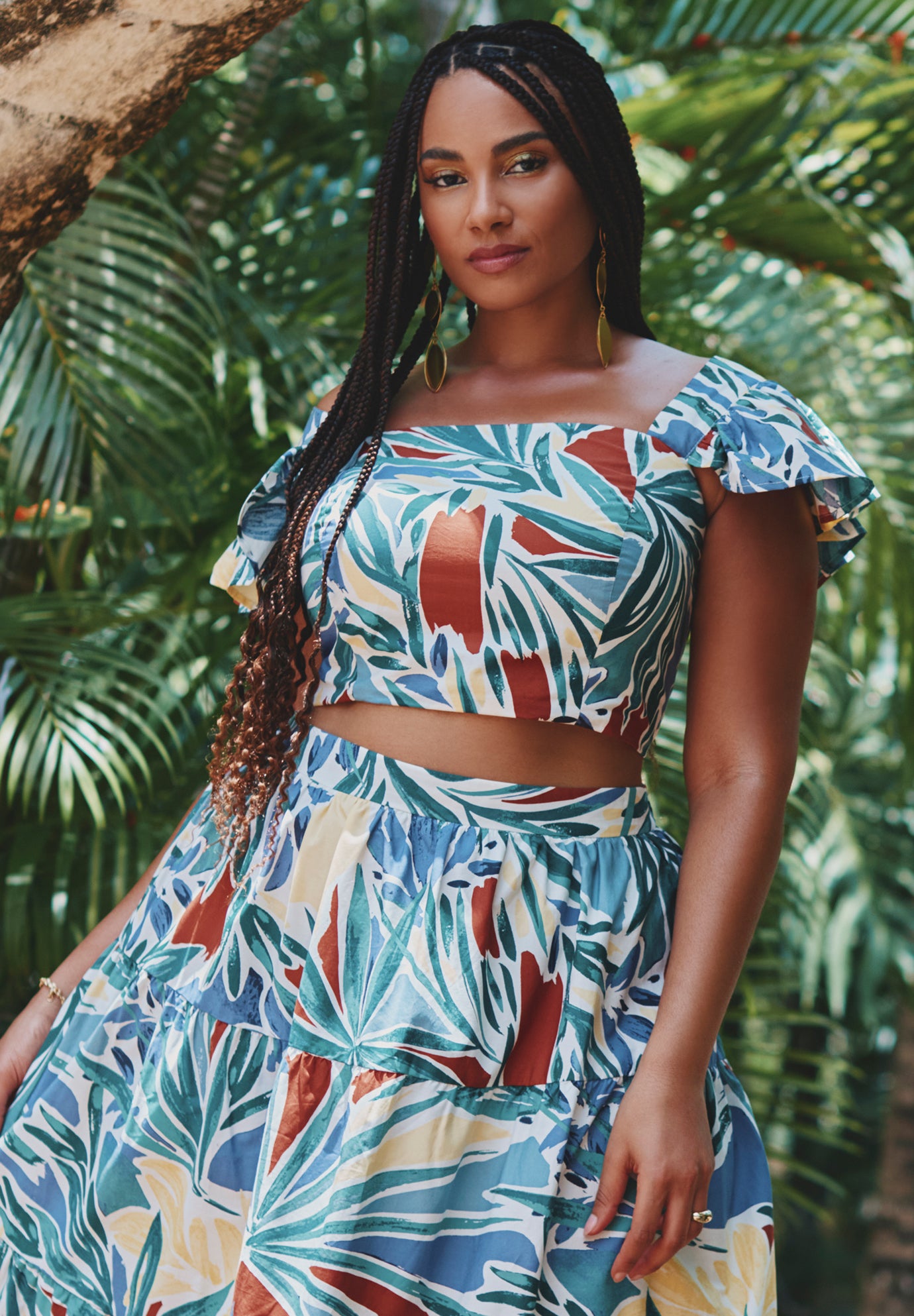 Ruffle Sleeve Printed Crop Top image number 0