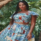 Ruffle Sleeve Printed Crop Top image number null