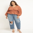 Smocked Waist Peplum Blouse image number null