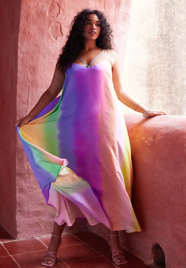 V-neck Maxi Trapeze Dress - Easy Fit, Pastel Rainbow | ELOQUII V-neck Maxi Trapeze Dress - Easy Fit, Pastel Rainbow | ELOQUII