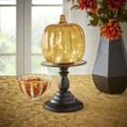 11"H x 6"Diam. Pre-Lit Mercury Glass Pumpkin on Metal Stand image number null