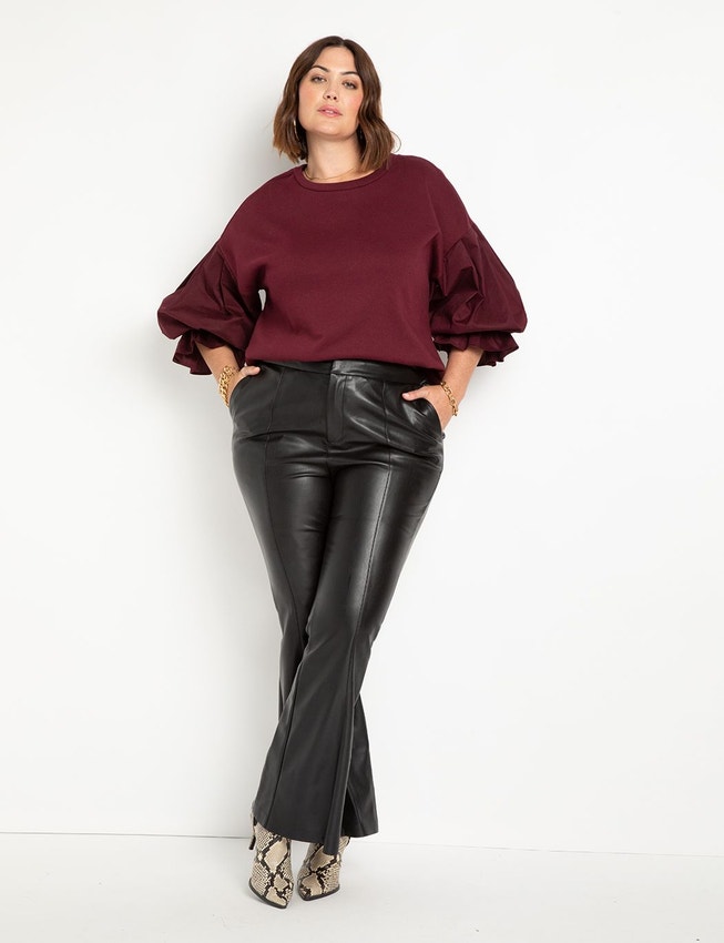 Combo Flounce Sleeve Sweatshirt image number null