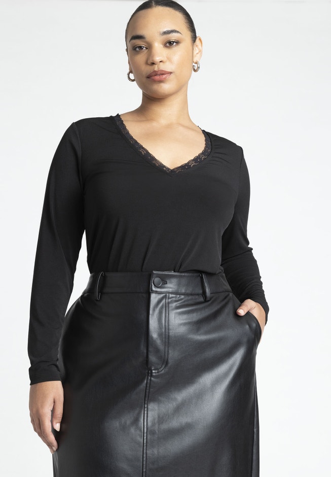 Lace Trim V-Neck Top image number 0