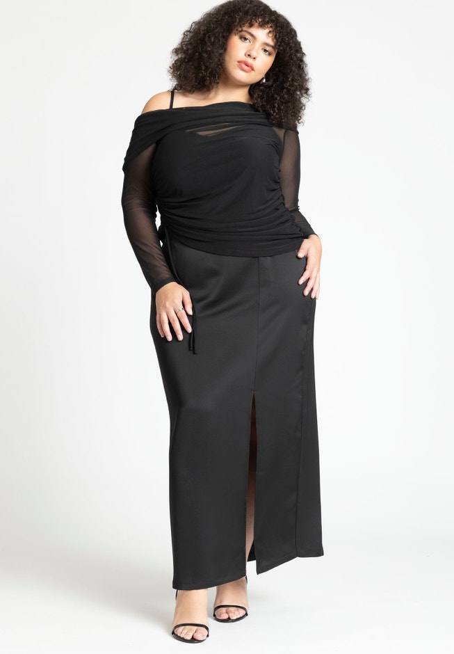 Off The Shoulder Shirred Mesh Top image number 2