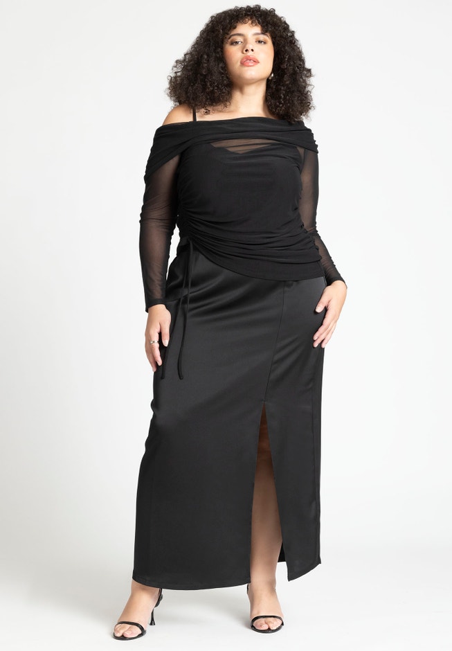 Off The Shoulder Shirred Mesh Top image number 3