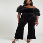 Puff Sleeve Tulle And Velvet Top image number null