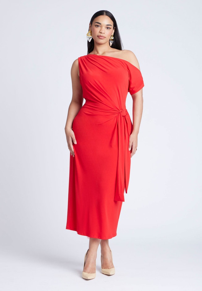 Eloquii Women's Plus Size Off The Shoulder Tie Front Midi Dress Eloquii Women's Plus Size Off The Shoulder Tie Front Midi Dress