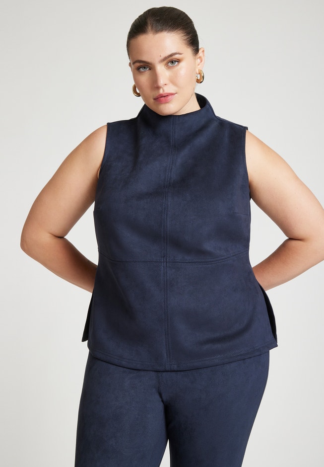 Barkwood x ELOQUII Faux Suede Ruched Neck Top image number null