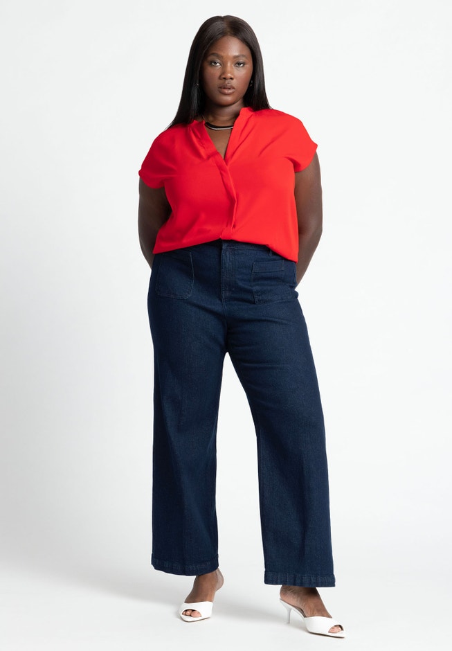Short-Sleeve Notch Collar Blouse image number 2