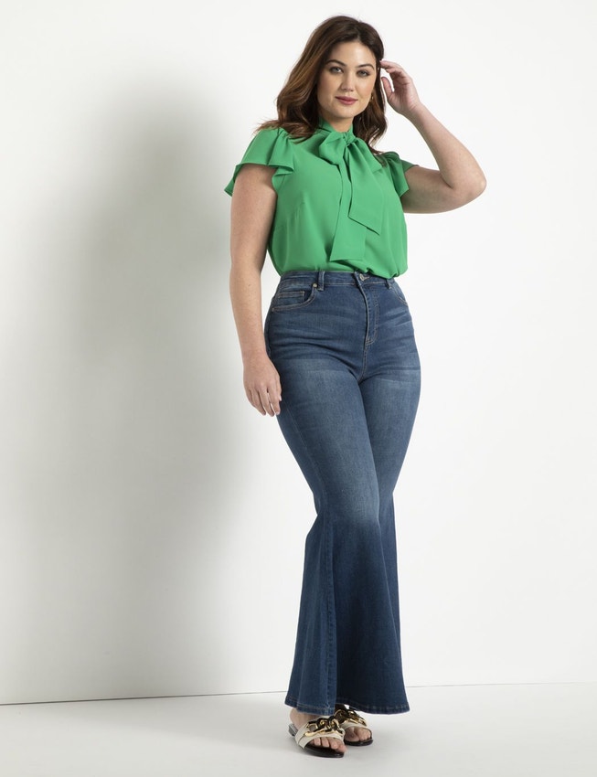 Flutter Sleeve Tie Neck Blouse image number null