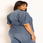 Puff Sleeve Chambray Tie Neck Top image number null