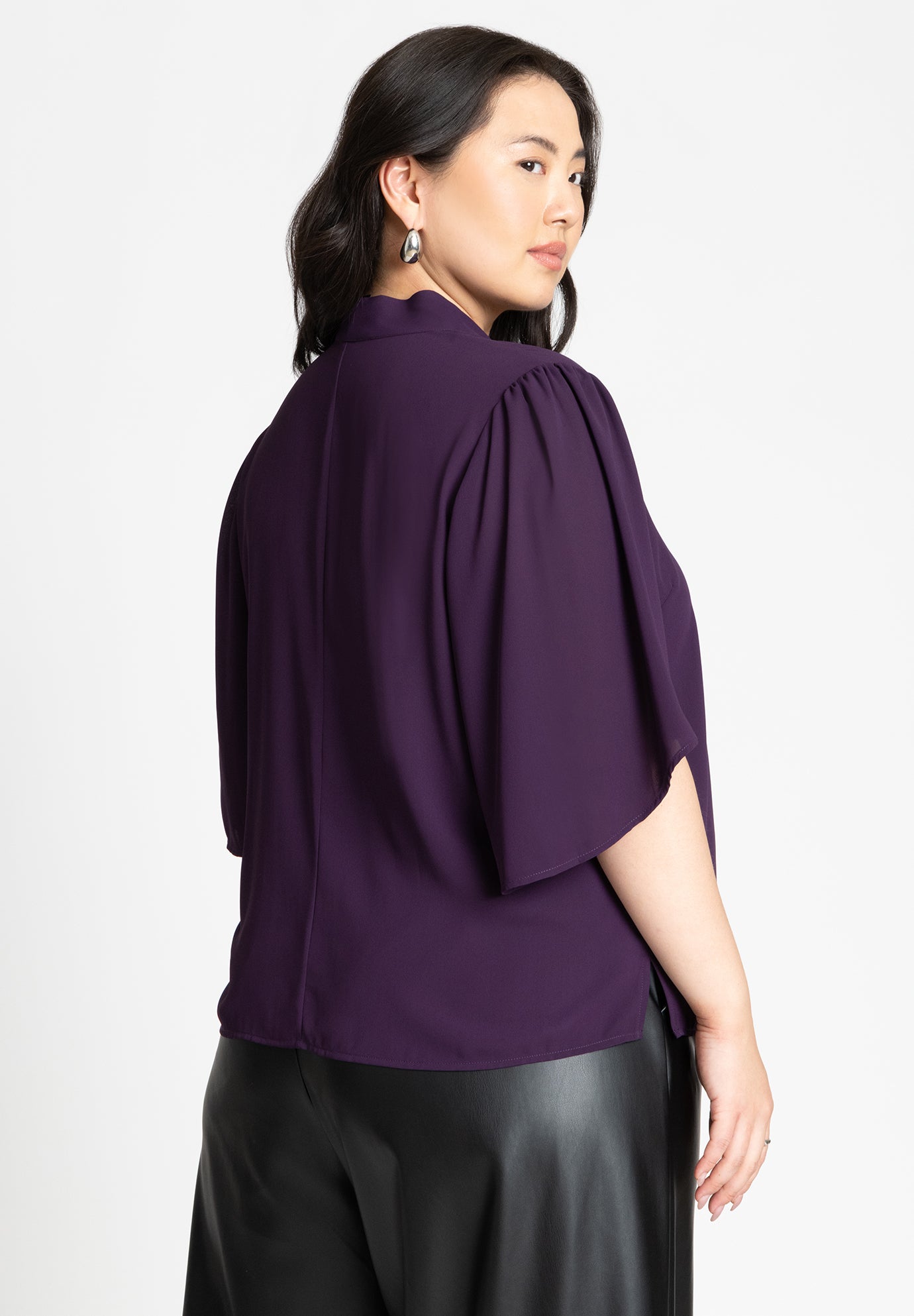 Bow Blouse With Flutter Sleeve image number 1