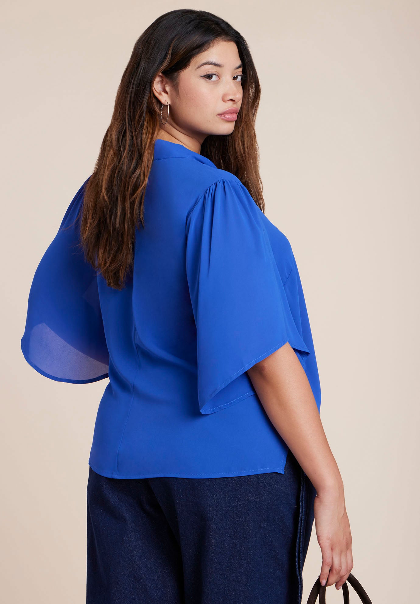 Bow Blouse With Flutter Sleeve image number 2