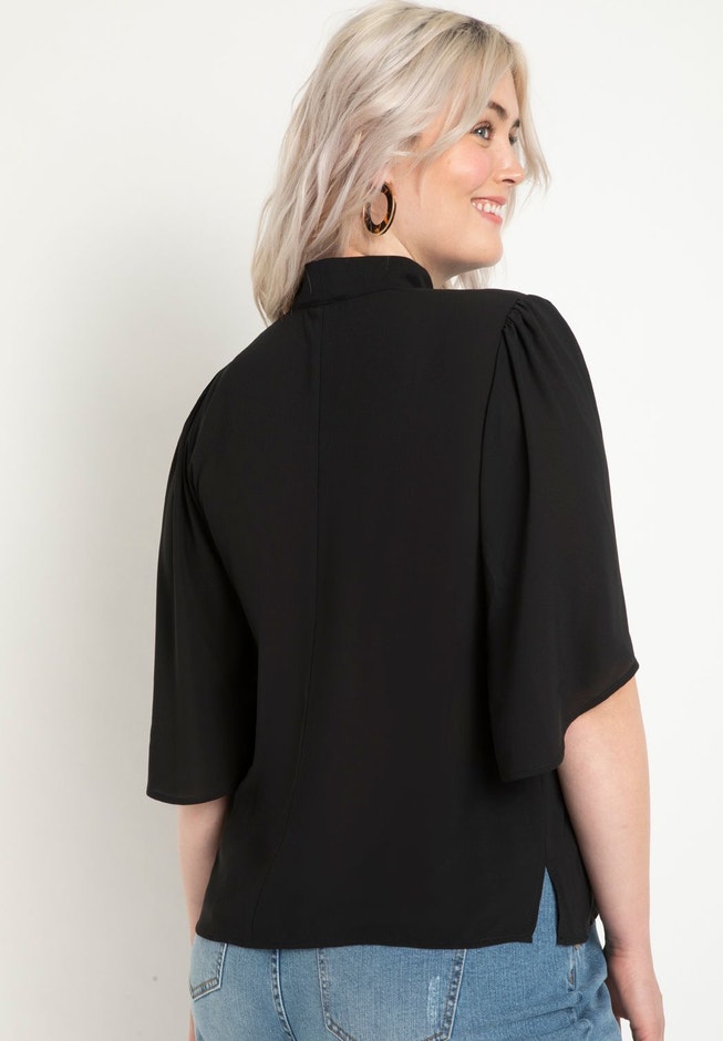 Bow Blouse with Flutter Sleeve image number 1