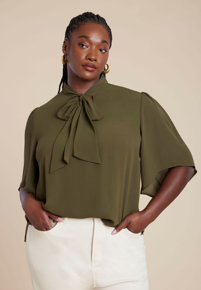 Bow Blouse with Flutter Sleeve image number 0