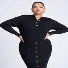 Mock Neck Rib Button Dress image number null