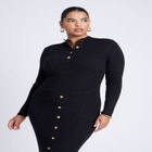 Mock Neck Rib Button Dress image number null