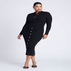 Mock Neck Rib Button Dress image number null