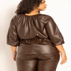 Faux Leather Peplum Puff Sleeve Top image number null