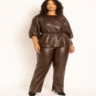 Faux Leather Peplum Puff Sleeve Top image number null