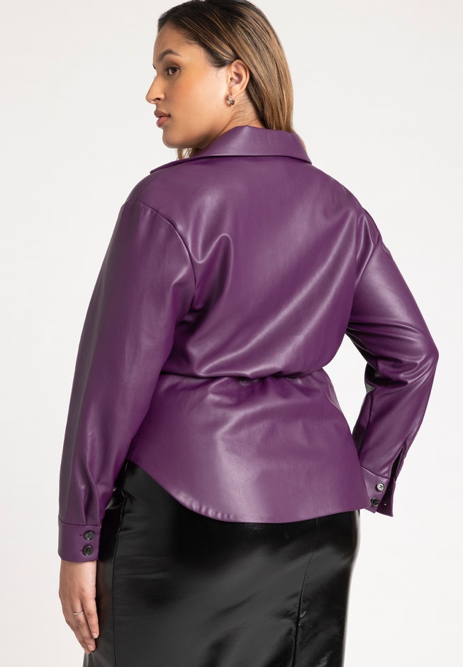 Faux Leather Long Sleeve Twist Top image number null
