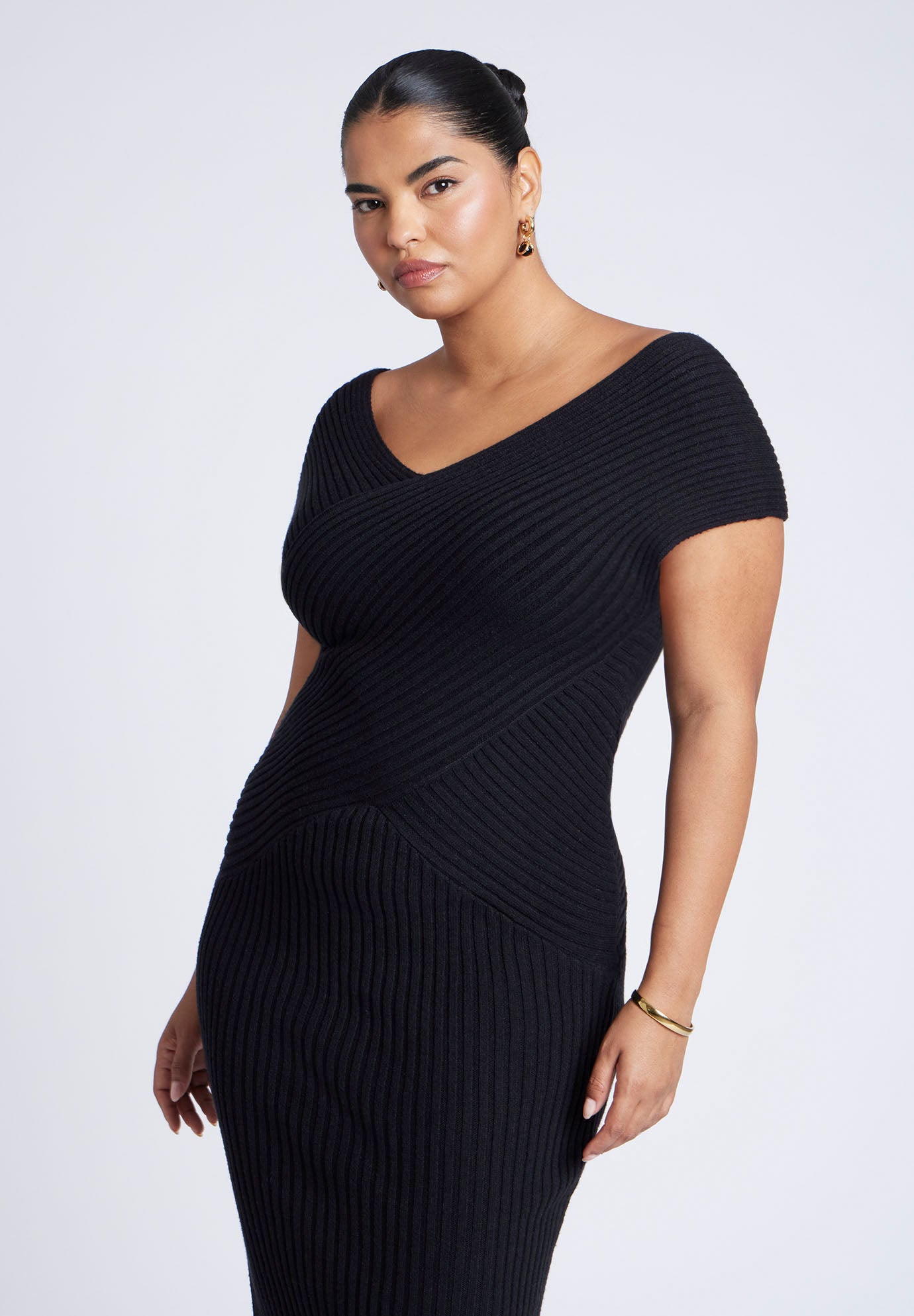 Cross Front Rib Midi Sweater Dress image number 2