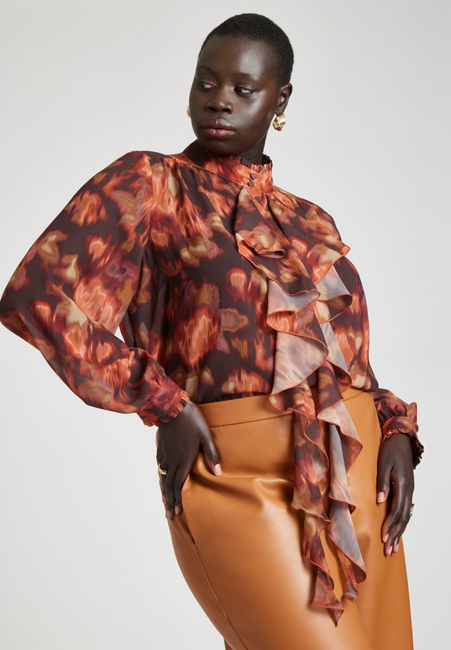 Dramatic Ruffle Scarf Blouse image number null