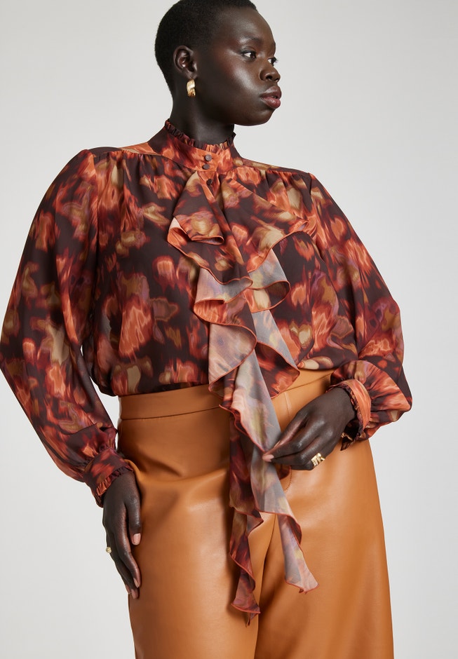 Dramatic Ruffle Scarf Blouse image number null