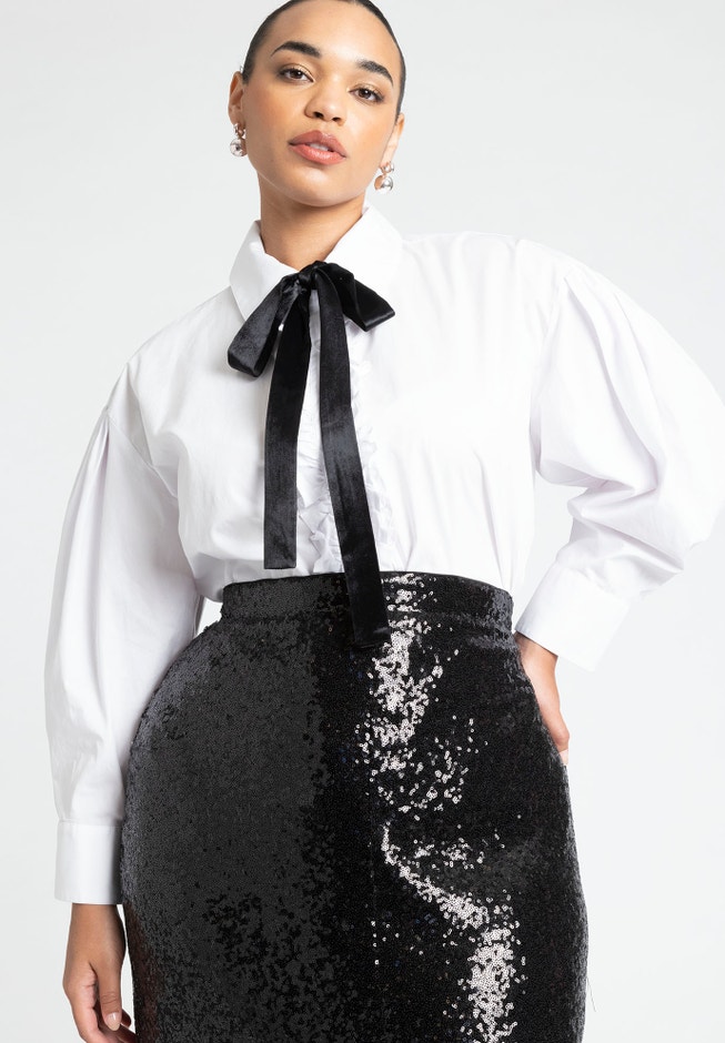 Ruffled Tuxedo Shirt With Tie Neck image number 2