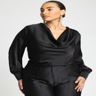 Draped Satin Cowl Neck Blouse image number null