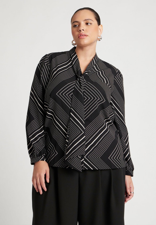 Printed Tie Neck Blouse image number 1