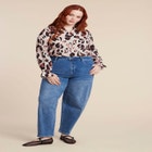 Printed Button Down Shirt With Ruffle Neck image number null