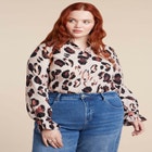 Printed Button Down Shirt With Ruffle Neck image number null