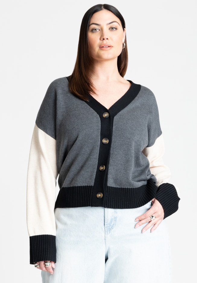 Colorblocked Boxy Cardigan image number null