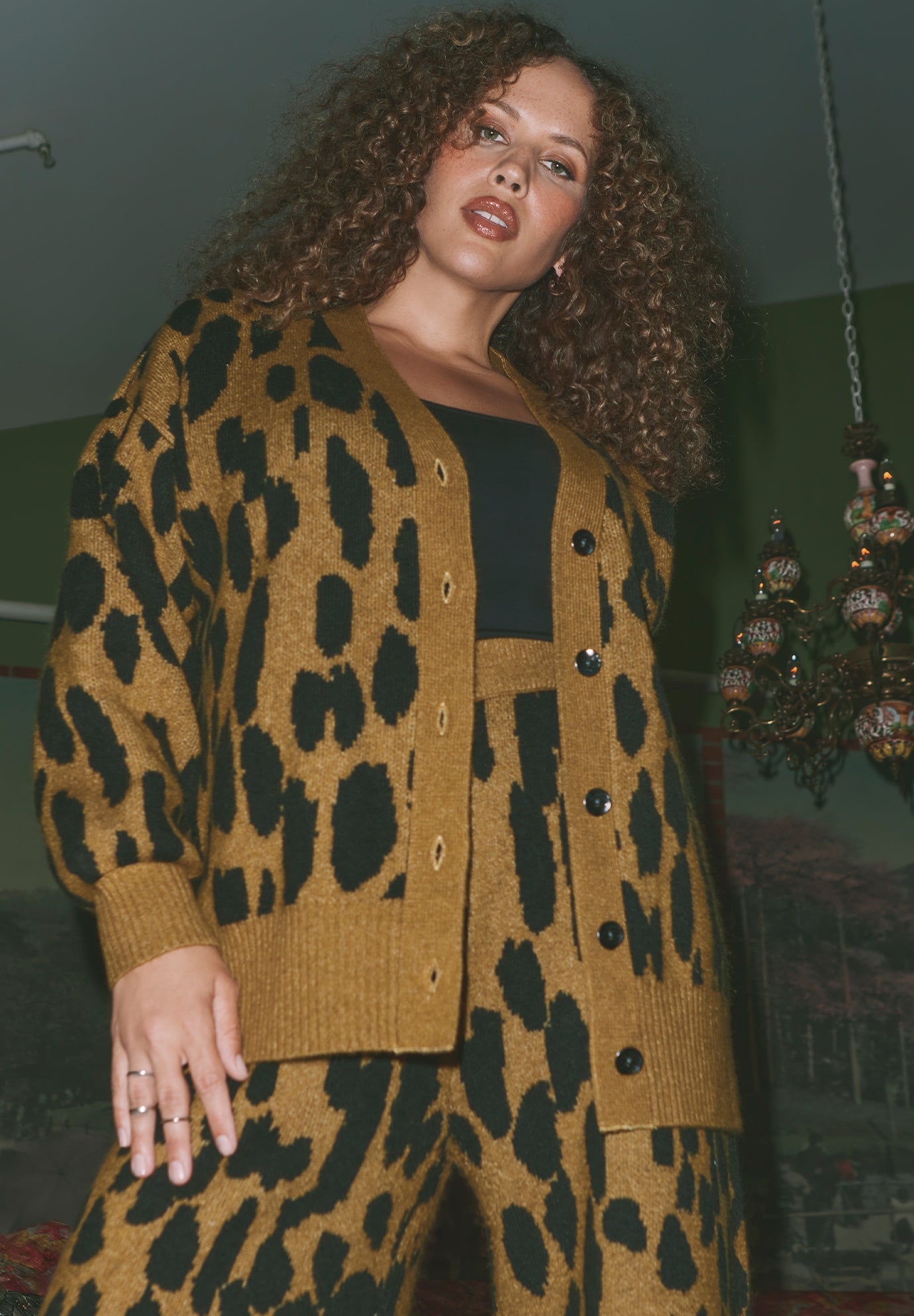 Intarsia Long Cardigan with Puff Sleeves, 4473305 | ELOQUII