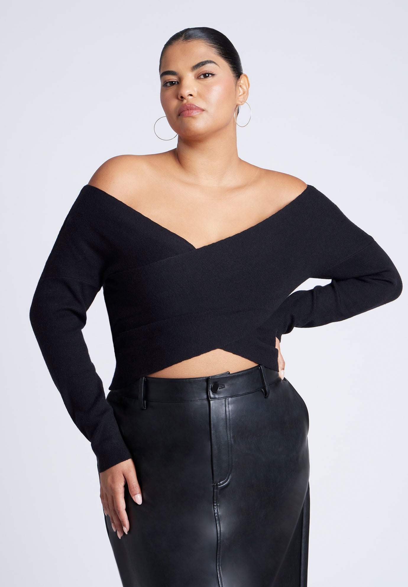 Wrap Front Cropped Sweater image number 2