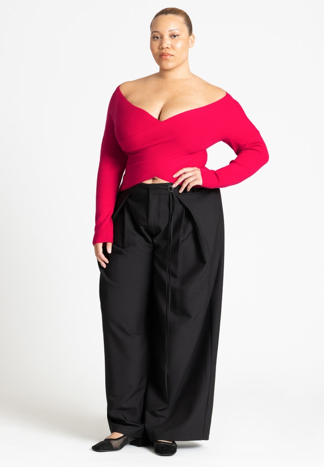 Wrap Front Cropped Sweater image number null