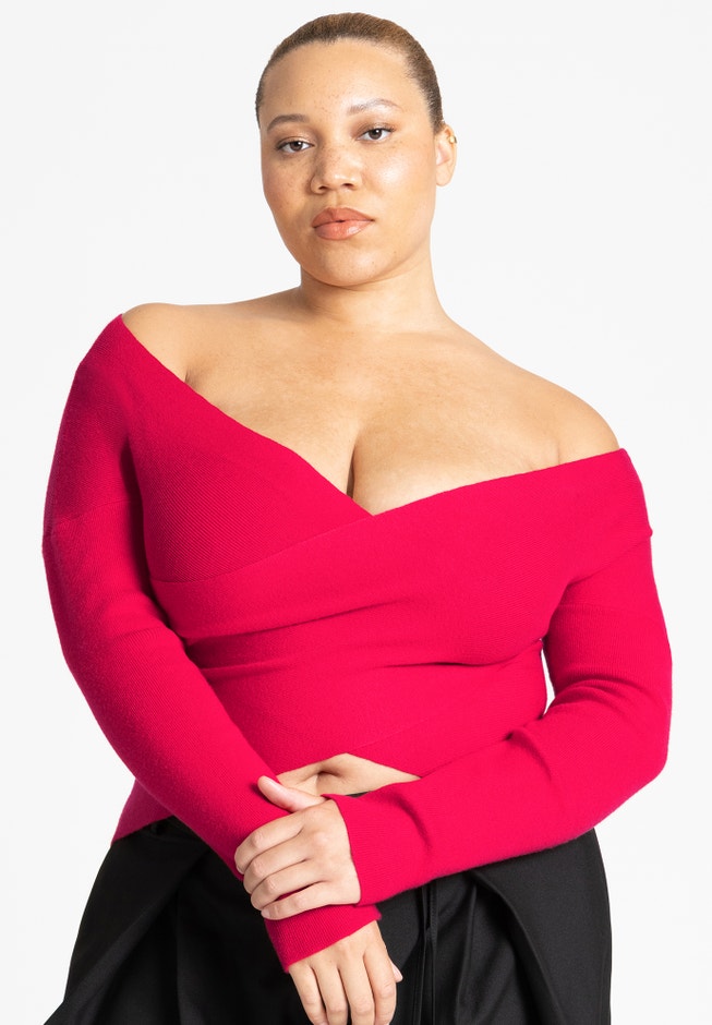 Wrap Front Cropped Sweater image number null