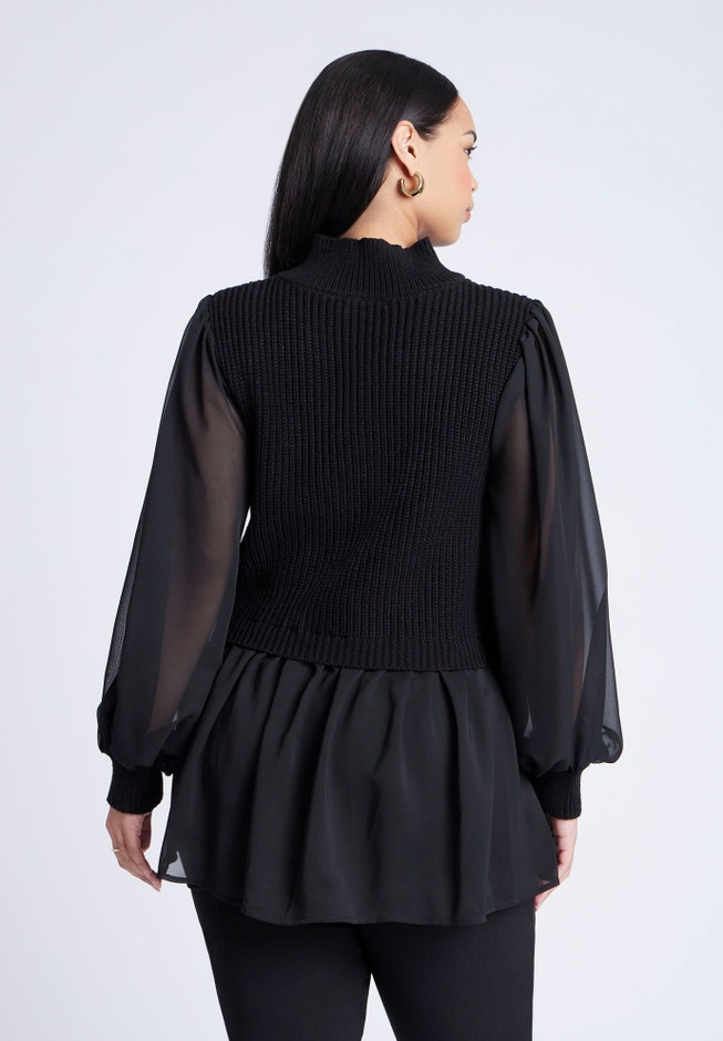 Twofer Sweater With Chiffon image number 1