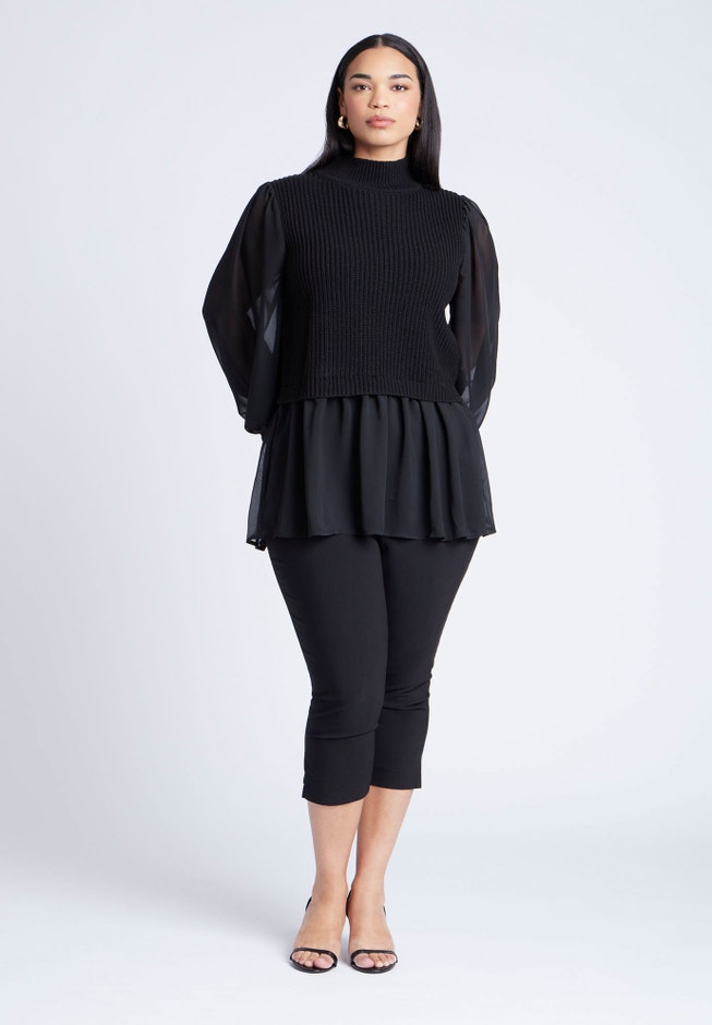 Twofer Sweater With Chiffon image number 2