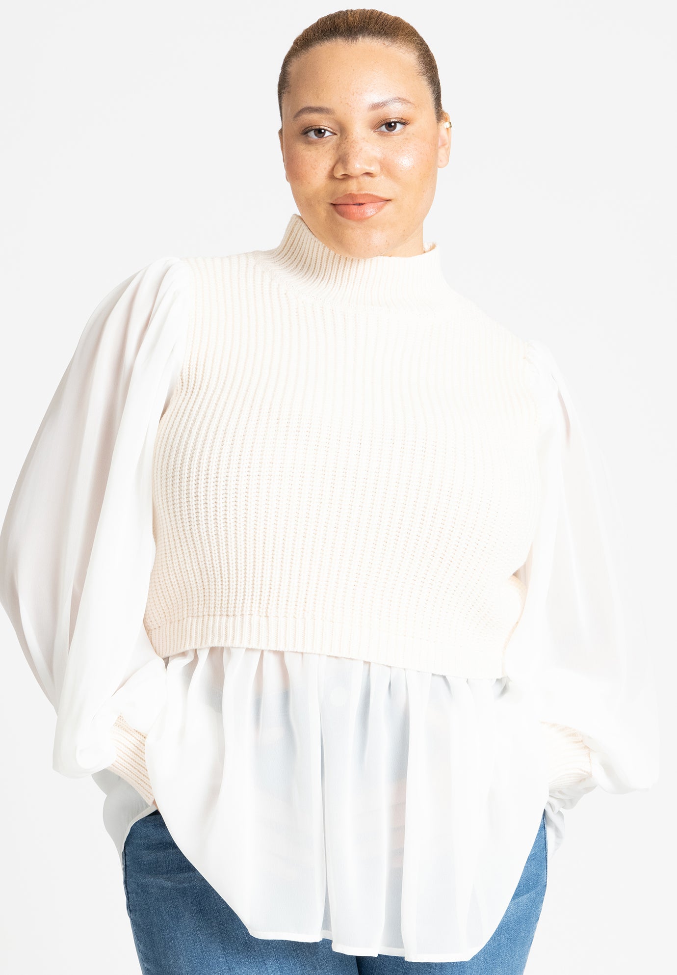 Twofer Sweater With Chiffon image number 1