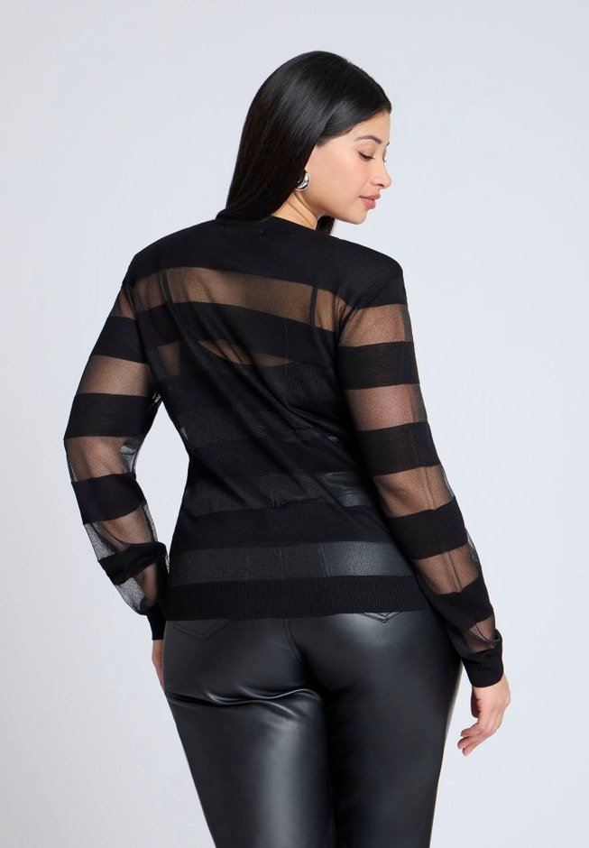 Sheer Stripe Sweater With Shoulder Pad image number 1